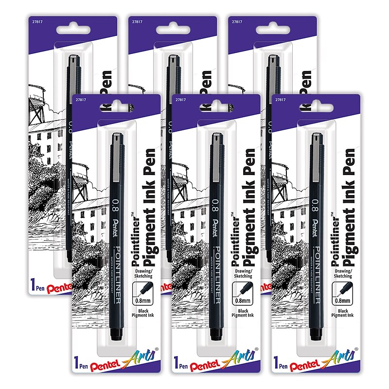 Pentel Arts Pointliner Pen, Black Pigment Ink, 6/Pack (PTAS20P8BPA-6) image 1