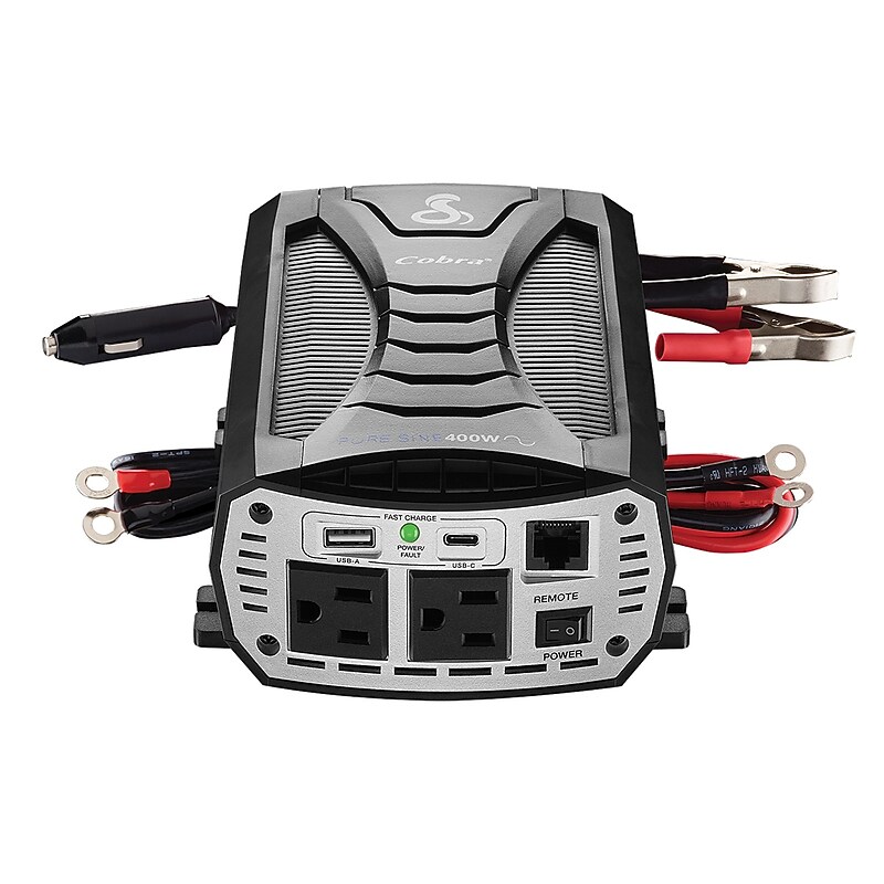 Cobra® 400W Pure Sine Wave Power Inverter with 2-USB Ports, 2-Outlets, Black & Gray (CPI400PSW) image 1