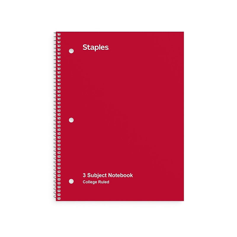 Staples® 3-Subject Subject Notebooks, 8.5" x 11", College Ruled, 150 Sheets, Assorted (27524M) image 1