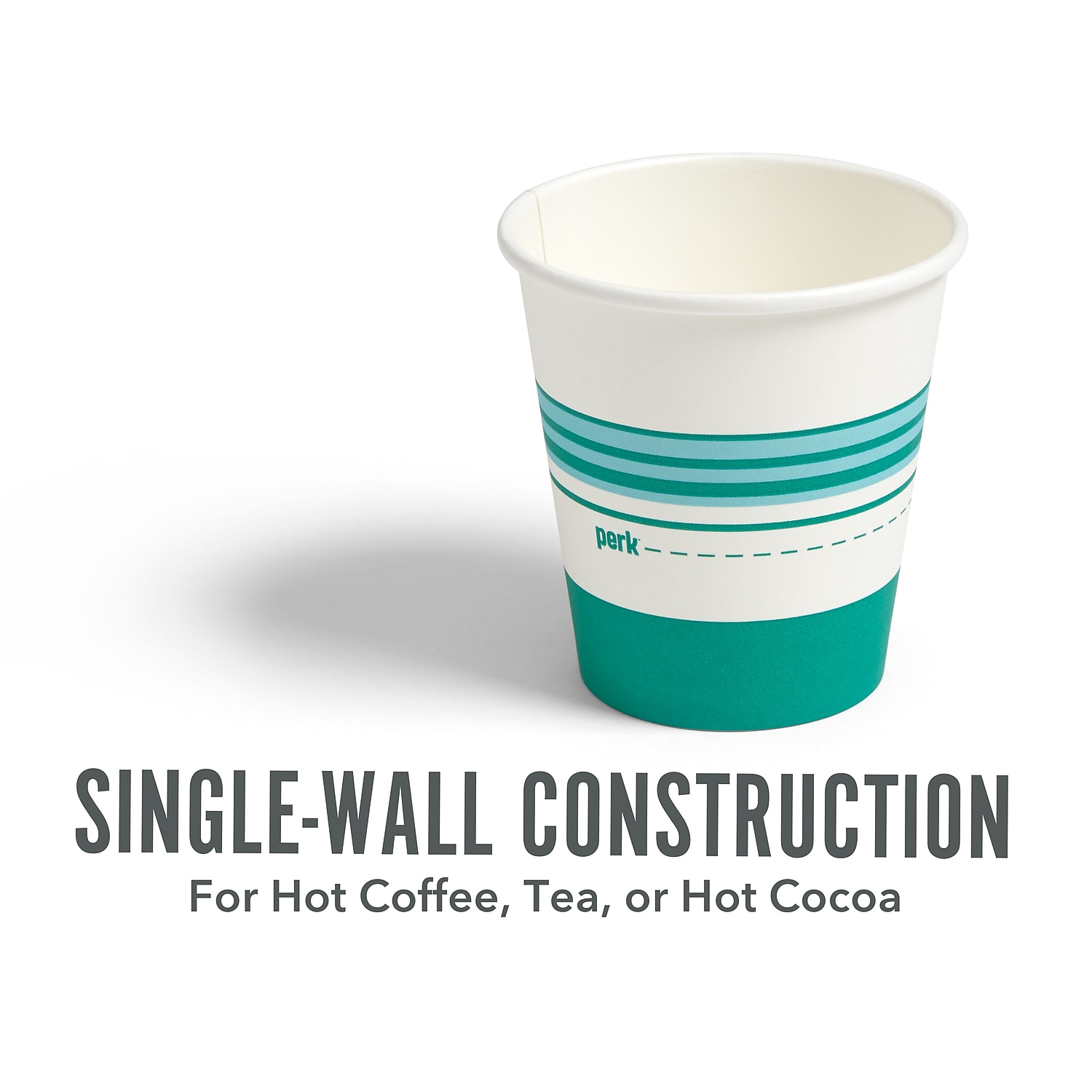 Perk Paper Hot Cup 10 Oz. White/Teal 500/Carton PK54366CT - Picture 3 of 5