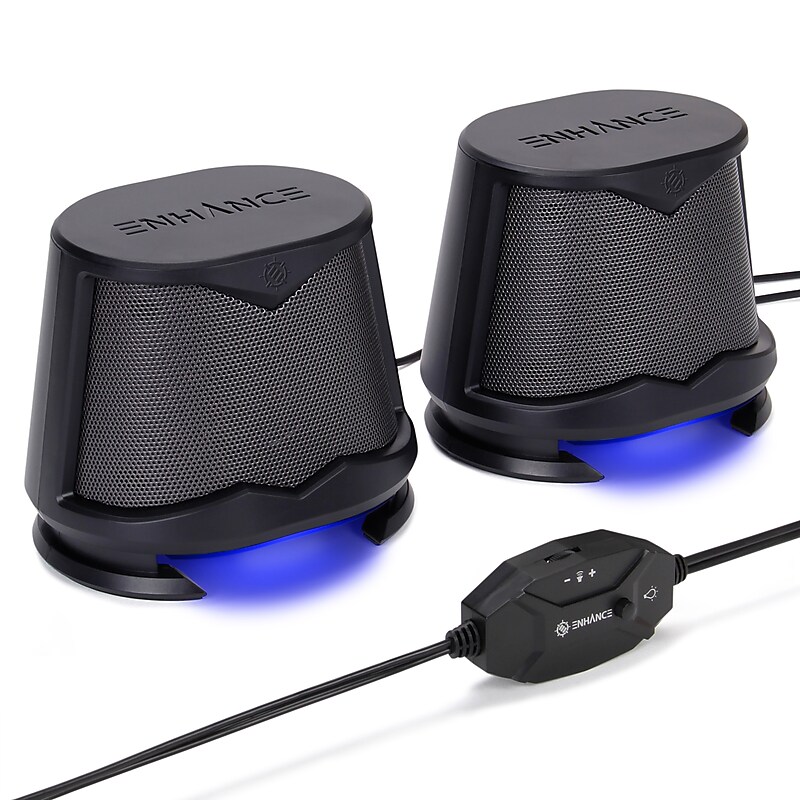 Enhance SB2 High Excursion Computer Speakers, Black with Blue LED (ENPCSB2100BLWS) image 1