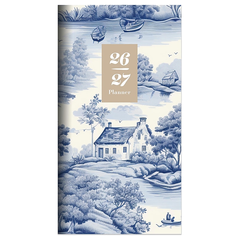 2026-2027 TF Publishing Blue Toile 3.5" x 6.5" Calendar Year Monthly Planner, Paperboard Cover, Multicolored (26-7006) image 1