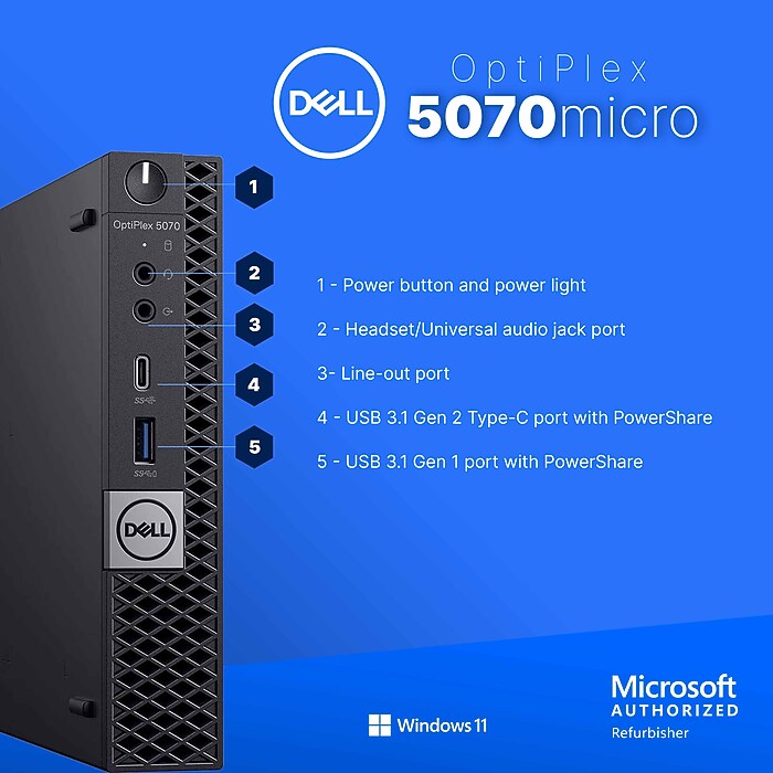 Dell OptiPlex 5070 Refurbished Desktop Computer, Intel i7-9700T