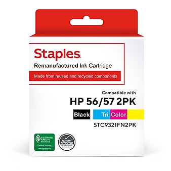 Staples Remanufactured Black/Tri-Color Standard Yield Ink Cartridge Replacement for HP 56/57 (TRC9321FN2PK/STC9321FN2PK), 2/Pack