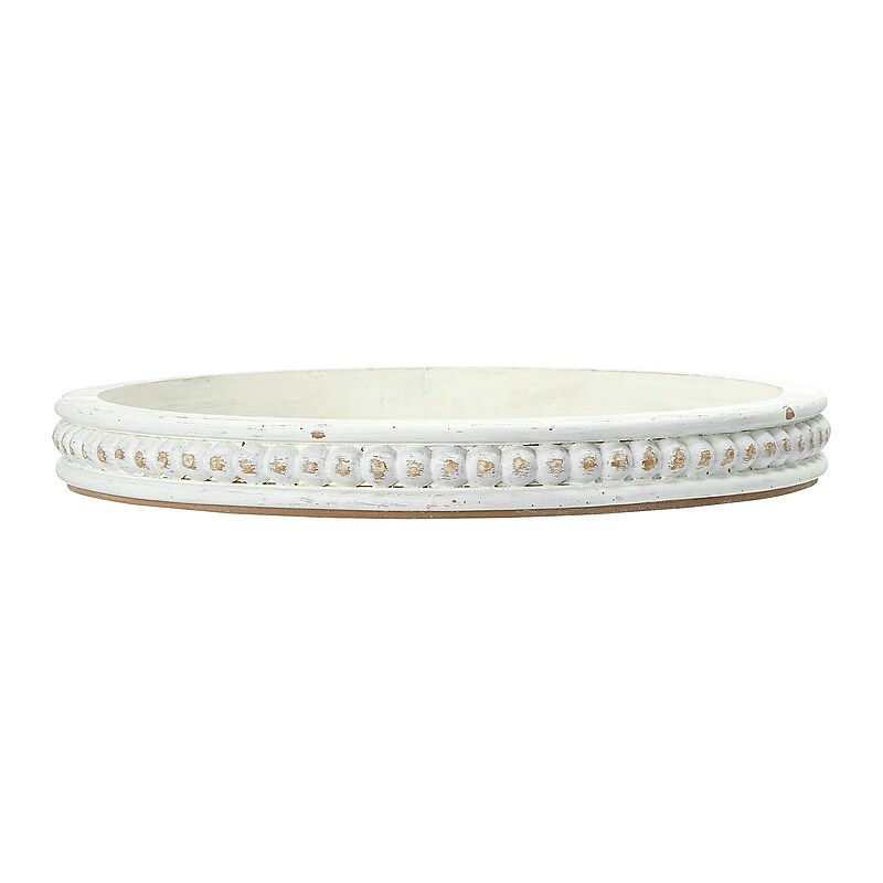 Storied Home White Round Decorative Wood Tray (EC0387) image 1