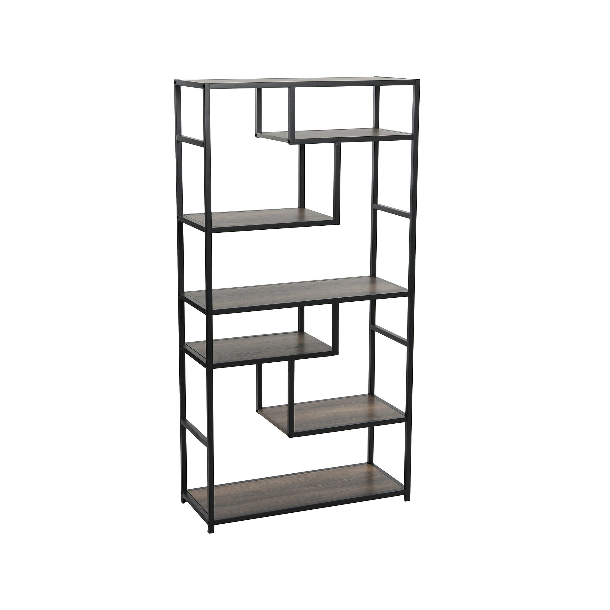 Household Essentials Jamestown 65″ 6-Shelf Bookcase, Brown Ashwood/Black Laminate/Steel (8086-1) Sansujyuku sansujyuku.com