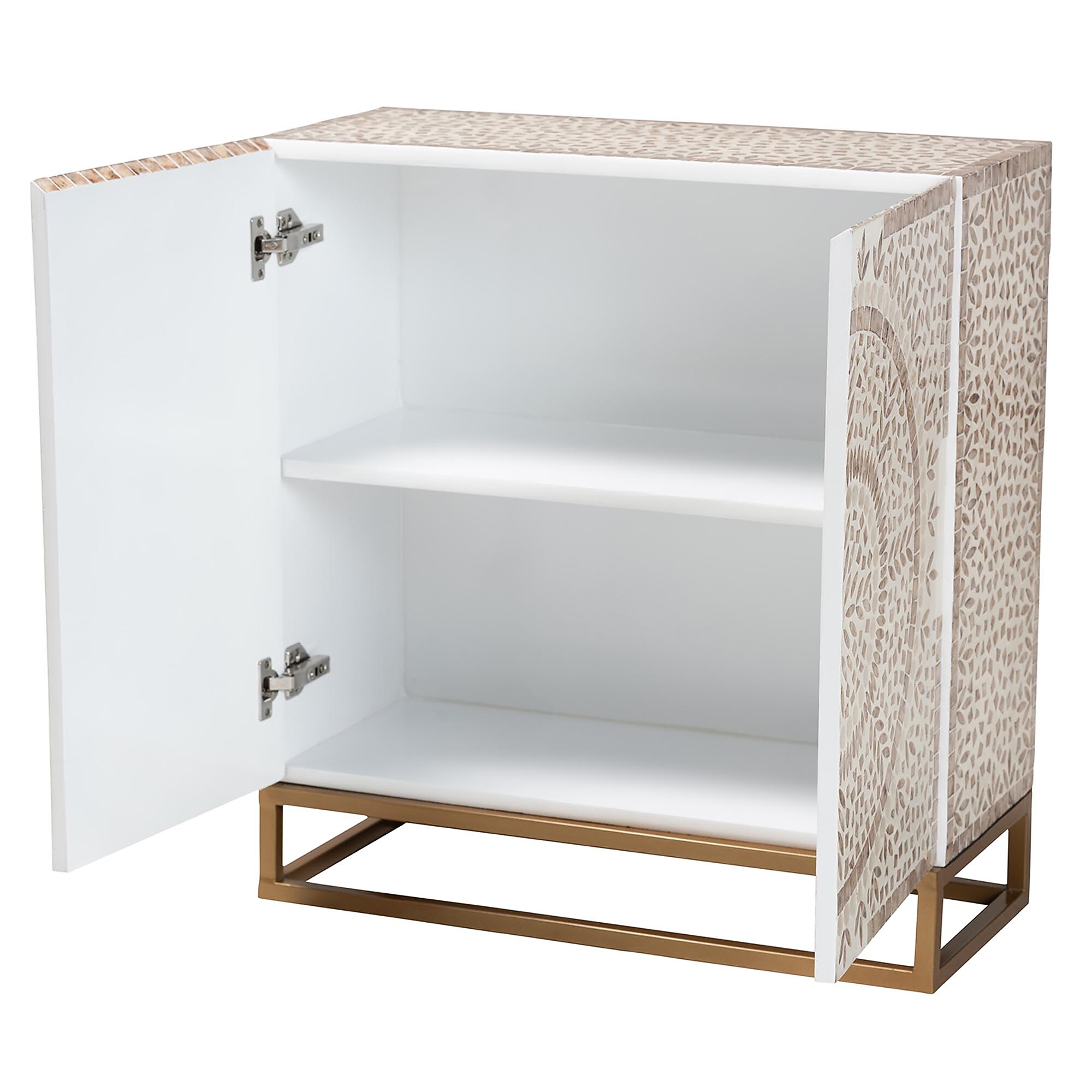 Baxton Studio Ercilia 30″H Mother of Pearl Storage Cabinet, Foliage Brown/White/Brass (240-13470-HiT) Sansujyuku sansujyuku.com