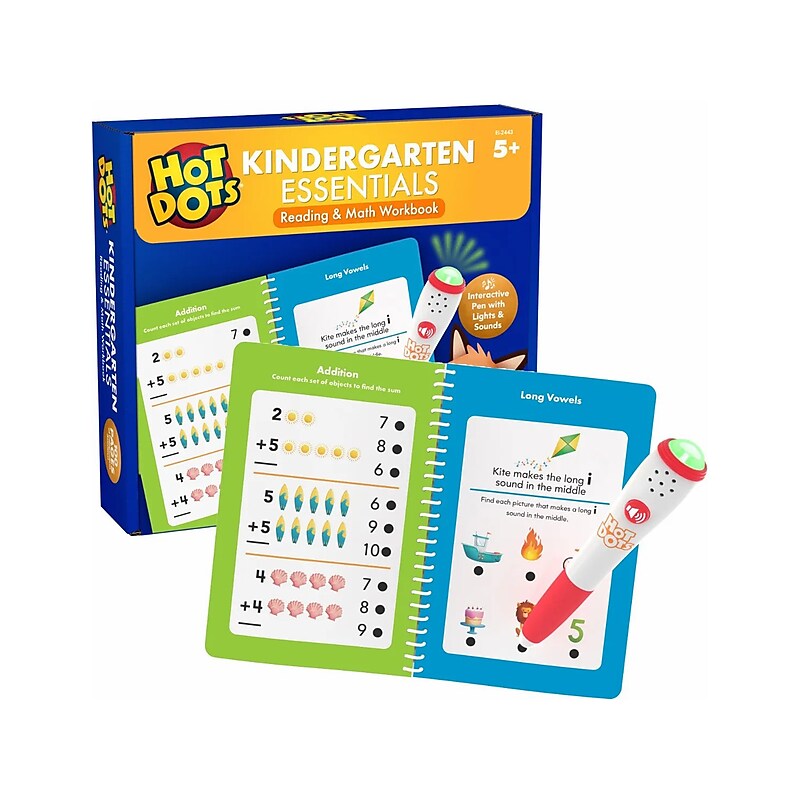 Educational Insights Hot Dots Kindergarten Essentials Reading and Math Workbook, Ages 5+ (2443) image 1