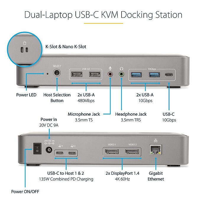 StarTech.com USB-C Dual 4K KVM Docking Station with DisplayPort