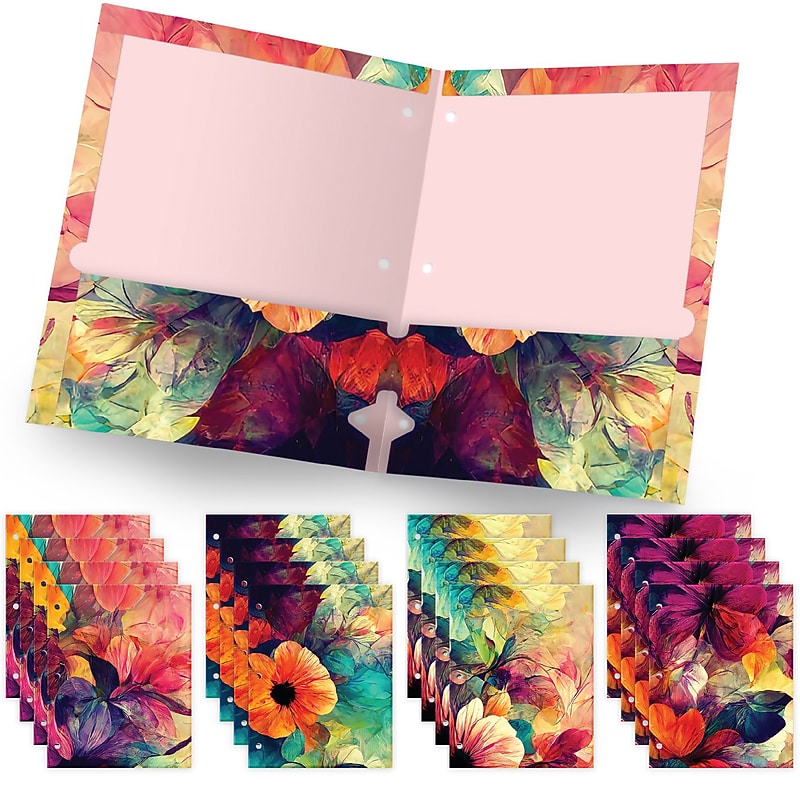 Global Printed Products Abstract Floral 3-Hole Punched 2 Pocket Presentation Folder, Assorted Colors, 16/Pack (GPP-0100-C) image 1