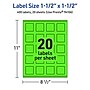 Avery Laser/Inkjet Multipurpose Square Labels, 1.5" x 1.5", Neon Green, 400/Pack (94106)~#|#~4BDE3747-CABA-4C7B-8053550DB9A4A6BA_sc7