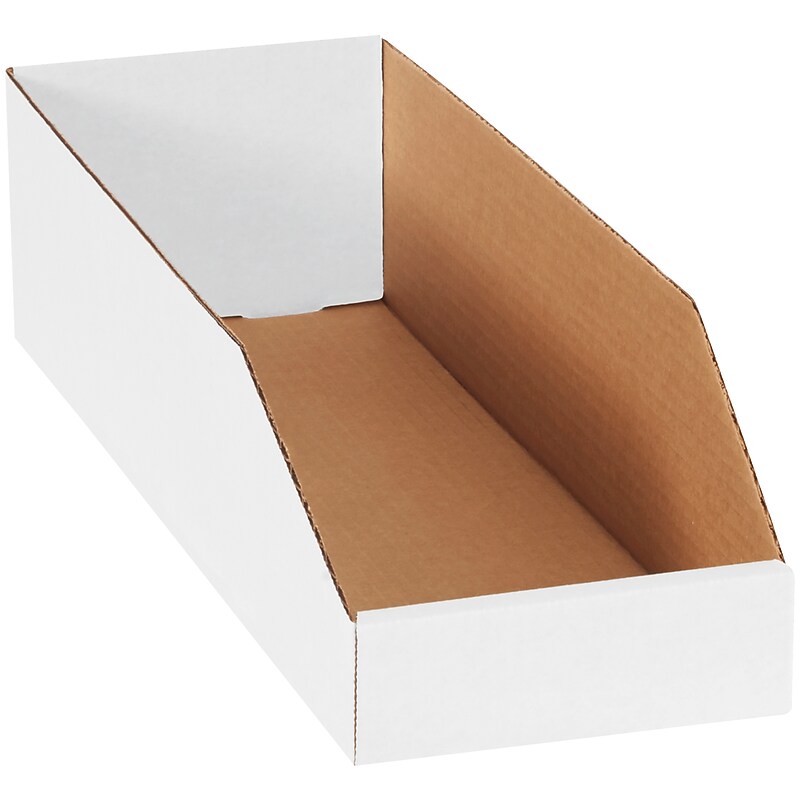 Partners Brand Small Stackable Corrugated Storage Bin, 18" x 4.5"x 6", 8.42 Qt., White, 50/Bundle (BINBWZ618) image 1