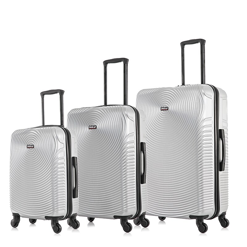 DUKAP INCEPTION 3-Piece Hardside Spinner Carry-On Luggage Set, TSA Checkpoint Friendly, Silver (DKINCSML-SIL) image 1
