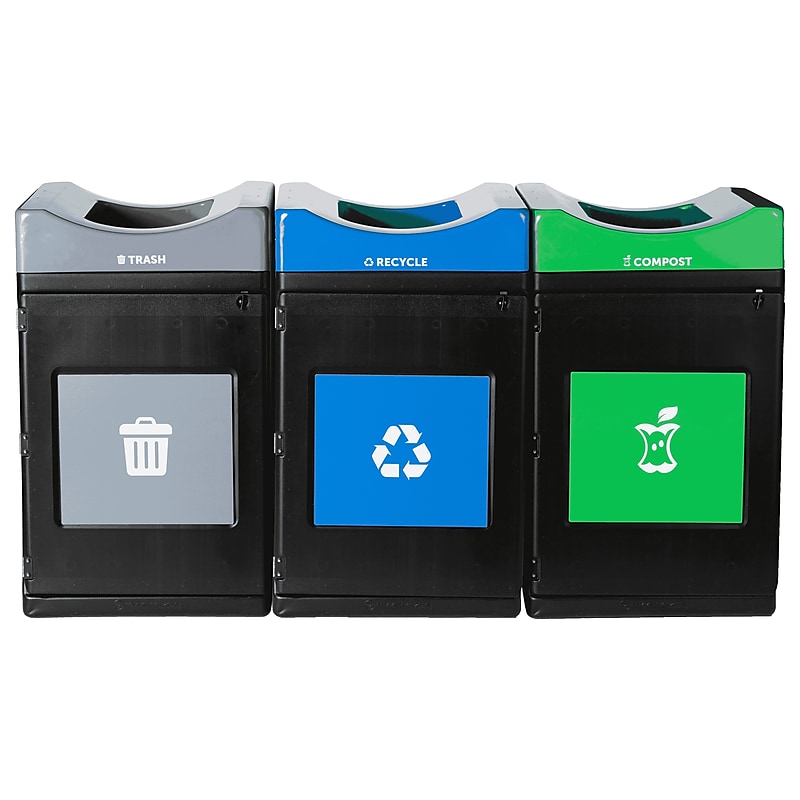 Commercial Zone Avante Series Polyethylene Triple-Stream Trash, Recycling and Compost Center, 165 Gallon, Black (787301MSA) image 1