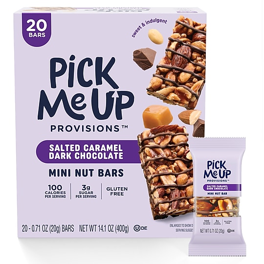 Pick Me Up Provisions Mini Gluten Free Salted Caramel Dark Chocolate Nut Bar, 20 Bars, Perfect for Lunches, Protein Snack~#|#~4C00C4A2-DB15-446C-9094B170CFC84195_sc7