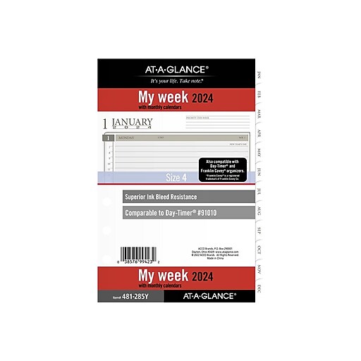 2024 ATAGLANCE 8.5" x 5.5" Weekly & Monthly Planner Refill Pages