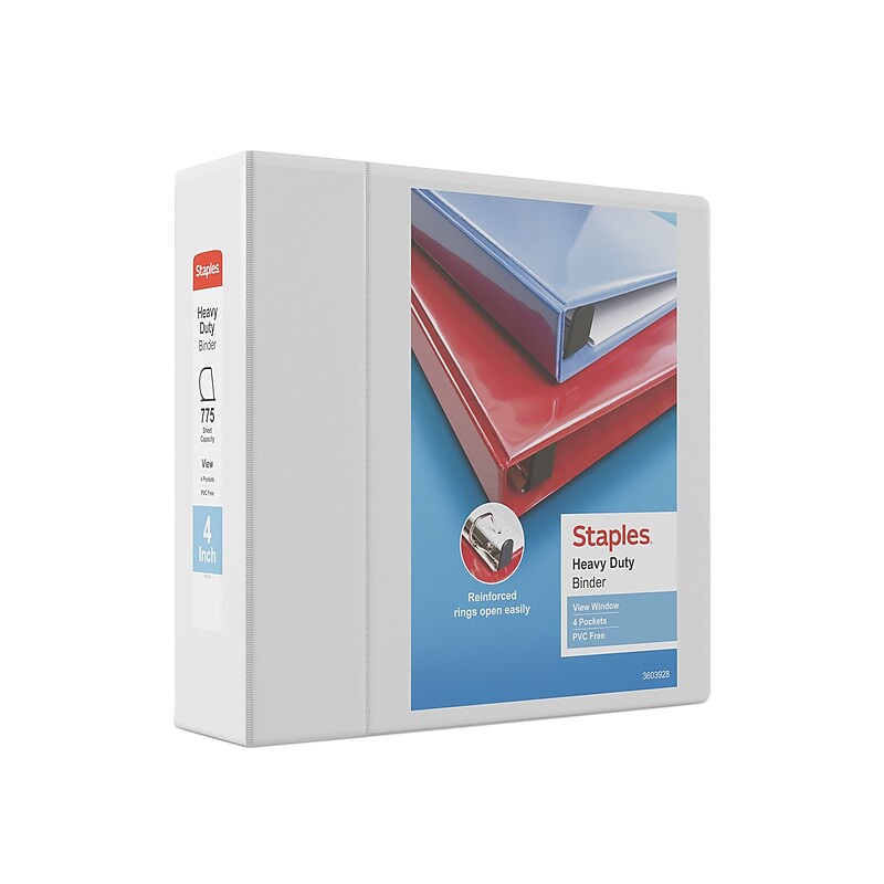 Staples Heavy Duty 4" 3-Ring View Binder, D-Ring, White (ST56266-CC) image 1