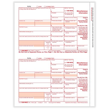 ComplyRight 2023 1099-MISC Tax Form, 1-Part, 2-Up, Federal Copy A, 50/Pack (511050)
