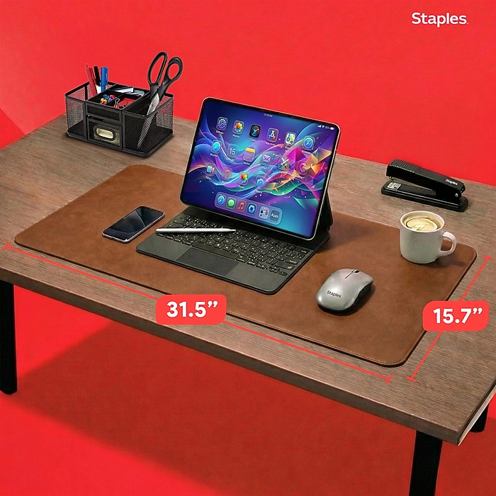 Staples TECH Anti-Slip Faux Leather Desk Pad, 31.5