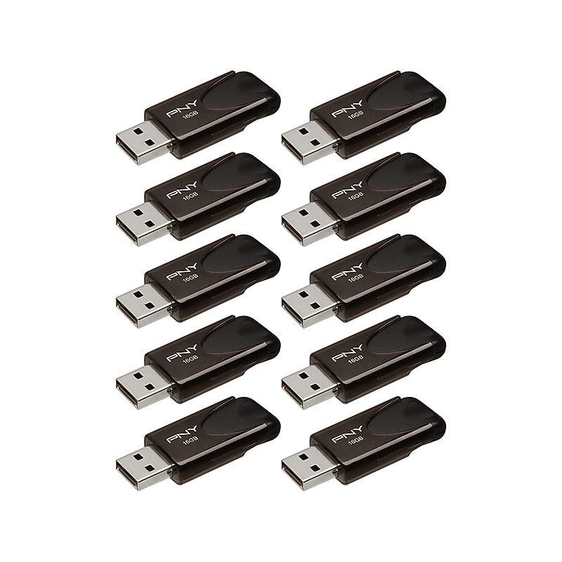 PNY Attache 4 16GB USB 2.0 Flash Drive, Black, 10/Pack (P-FD16GX10ATT4-EF2) image 1