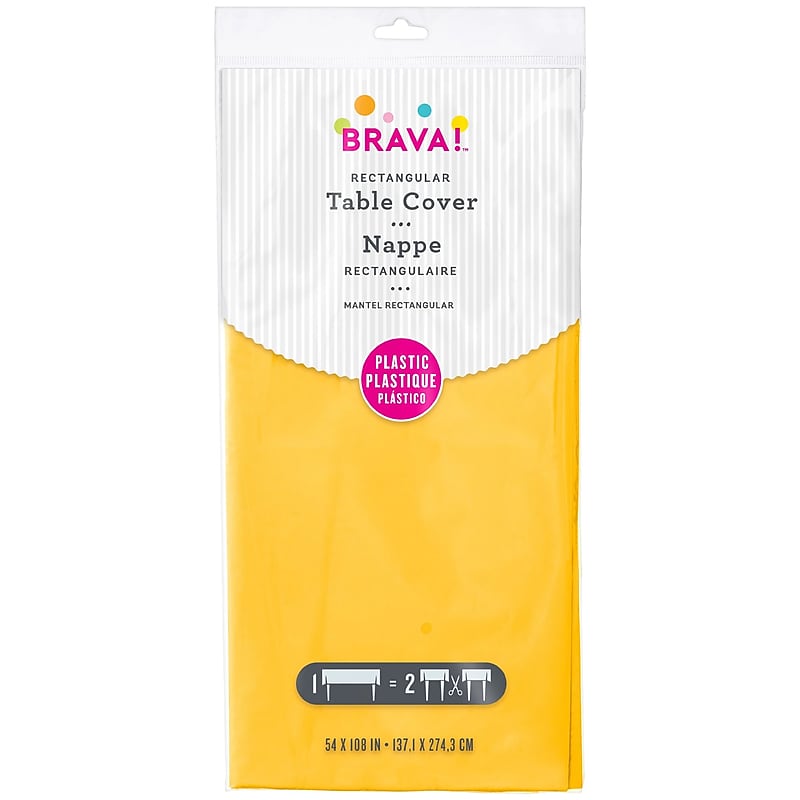 Party City Solid Color 108" x 54" Plastic Table Cover, Yellow (AM77015-09-PC ) image 1