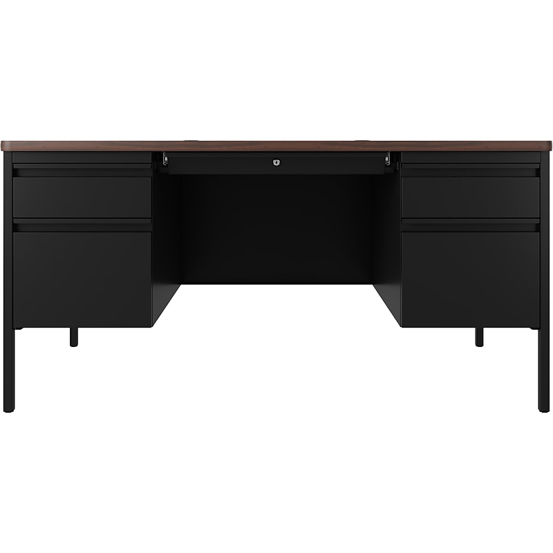 Hirsh 60"W Double-Pedestal Teacher's Desk, Black/Walnut (22644) image 1
