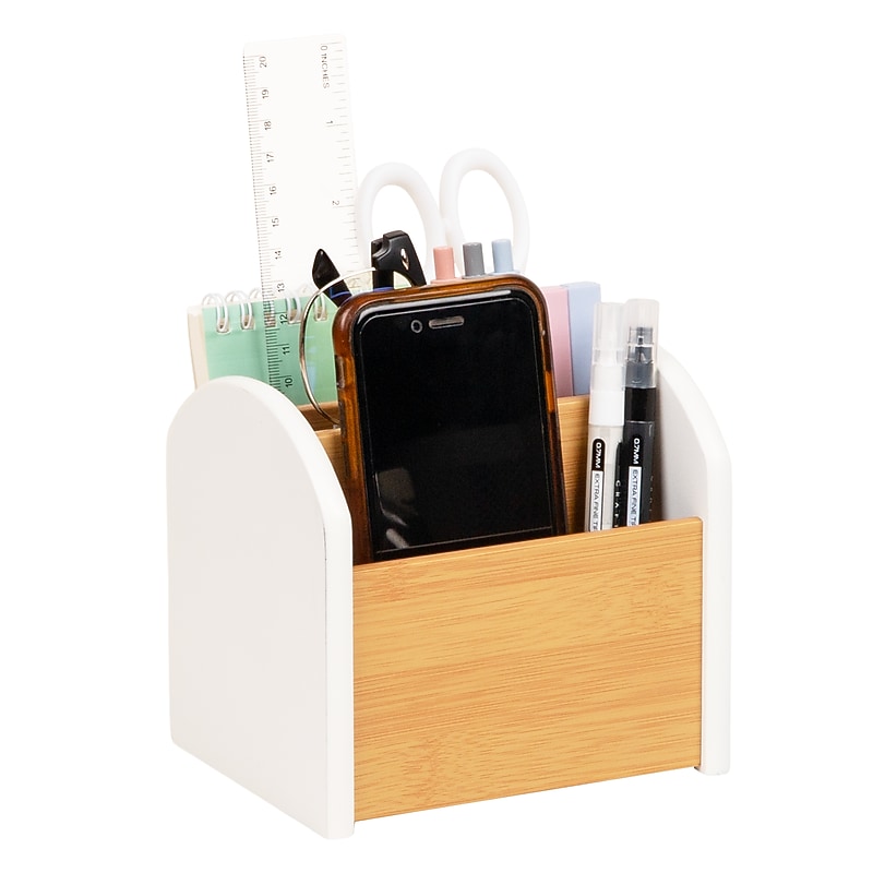 Mind Reader 3-Compartment Wood Desk Organizer, White (ARCHORG-WHT) image 1