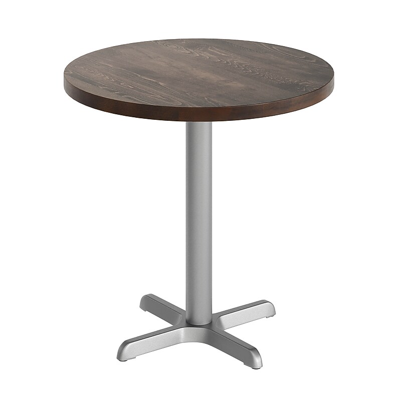 Flash Furniture Bennett 30" Round Wooden Commercial Indoor Table, Dark Brown Top/Silver Base (GSFRD30DBT2222S) image 1