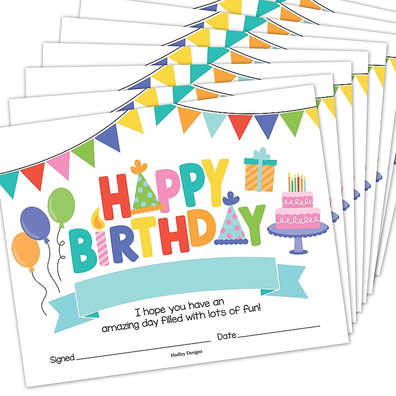 Hadley Designs Colorful Happy Birthday Certificates For Students, 8" x 10", Multicolored, 25/Pack (HDDX004A3KO4B) image 1