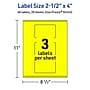 Avery Rectangle Laser/Inkjet Multipurpose Labels, 2.5" x 4", Neon Yellow (60/Pack)~#|#~4C3F6F06-7B68-4B12-B88A9358EDC4FCB3_sc7