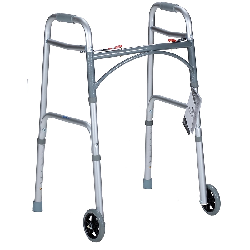 Dynarex Adult Two Button Folding Walker with 5" Wheels (10162) image 1