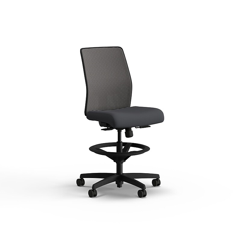 HON Ignition 2.0 Armless Mesh/Vinyl Task Stool with Backrest and Footrest, Black/Basalt (HITSM.S1.N.H.IM.SX23.BL.SB.T) image 1
