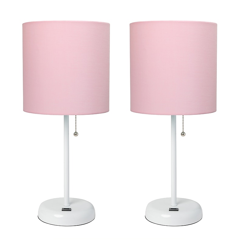 Creekwood Home Oslo Duo 19.5" LED Table Lamp with USB Port, White Base/Light Pink Shade, 2/Set (CWT-2011-PO-2PK) image 1