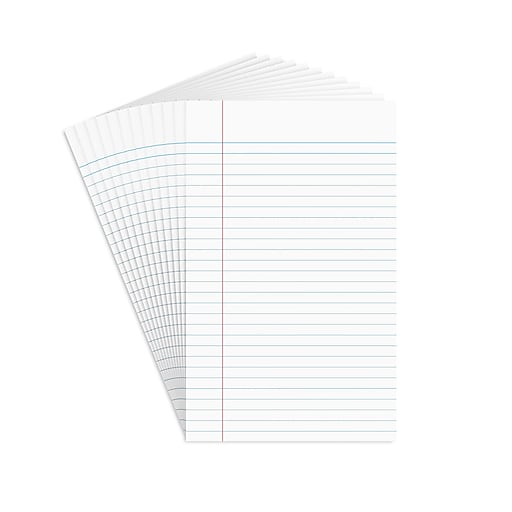 Staples Notepads, 5" x 8", Narrow Ruled, White, 50 Sheets/Pad, Dozen