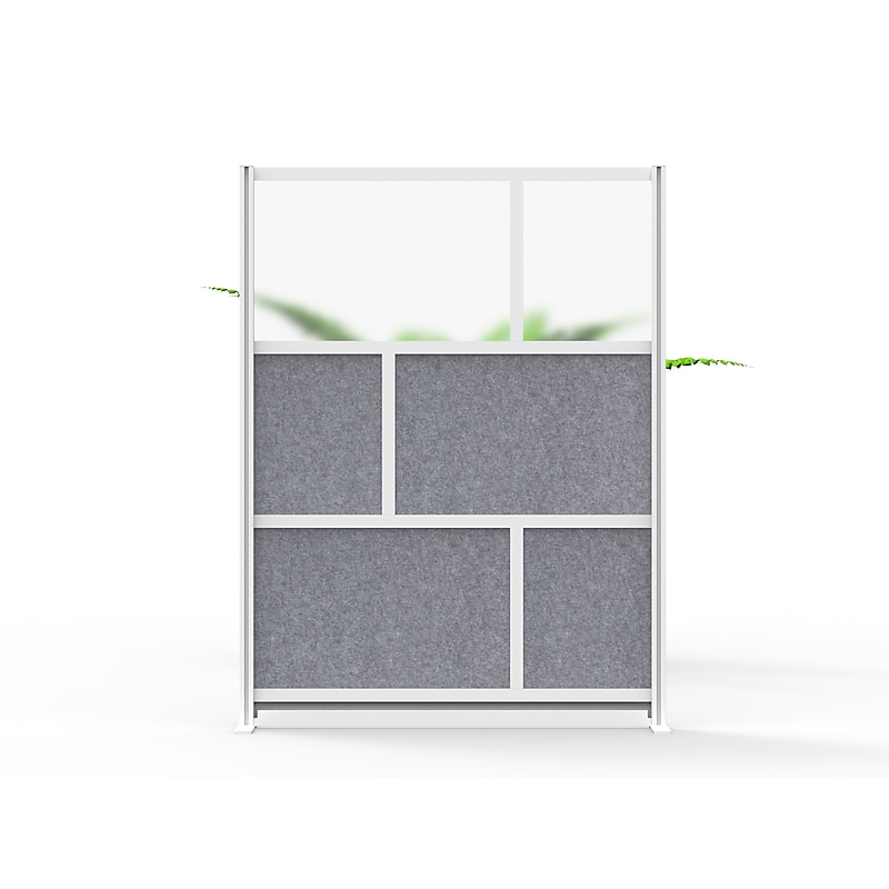 Luxor Modular Room Divider Starter Wall, 70"H x 53"W, Gray PET/Frosted Acrylic (MW-5370-FCG) image 1