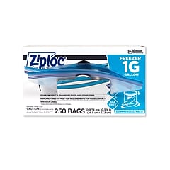 Ziploc Double Zipper Freezer Storage Bags, Gallon, 250 Bags/Carton