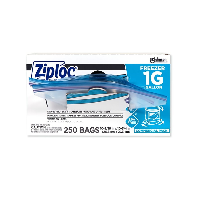 Ziploc Double Zipper Freezer Storage Bags, Gallon, 250 Bags/Carton (682258) image 1