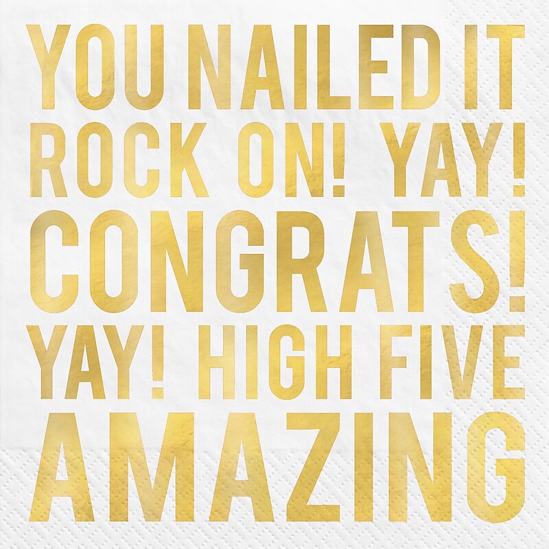 Party City Congratulations Lunch Napkin, 3-Ply, White & Gold, 16 Napkins/Pack (AM510060) image 1