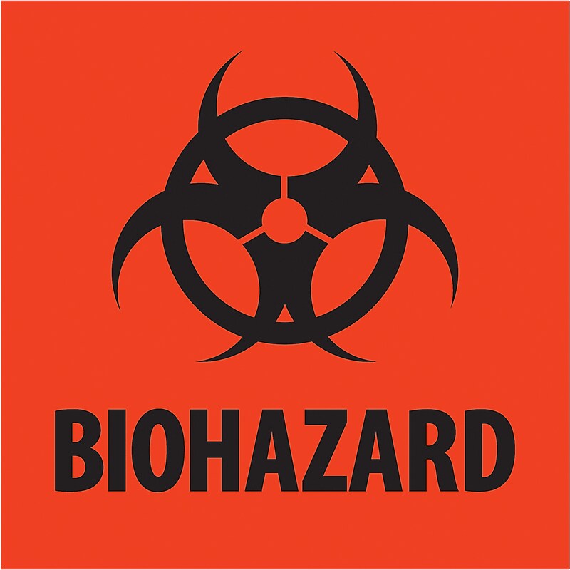 Tape Logic "Biohazard" Labels, 2" x 2", Fluorescent Red, 500/Roll (DL1305) image 1