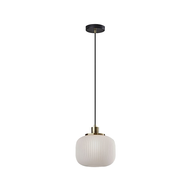 Adesso Hazel 1-Light Incandescent Pendant, Antique Brass/White (4276-21) image 1