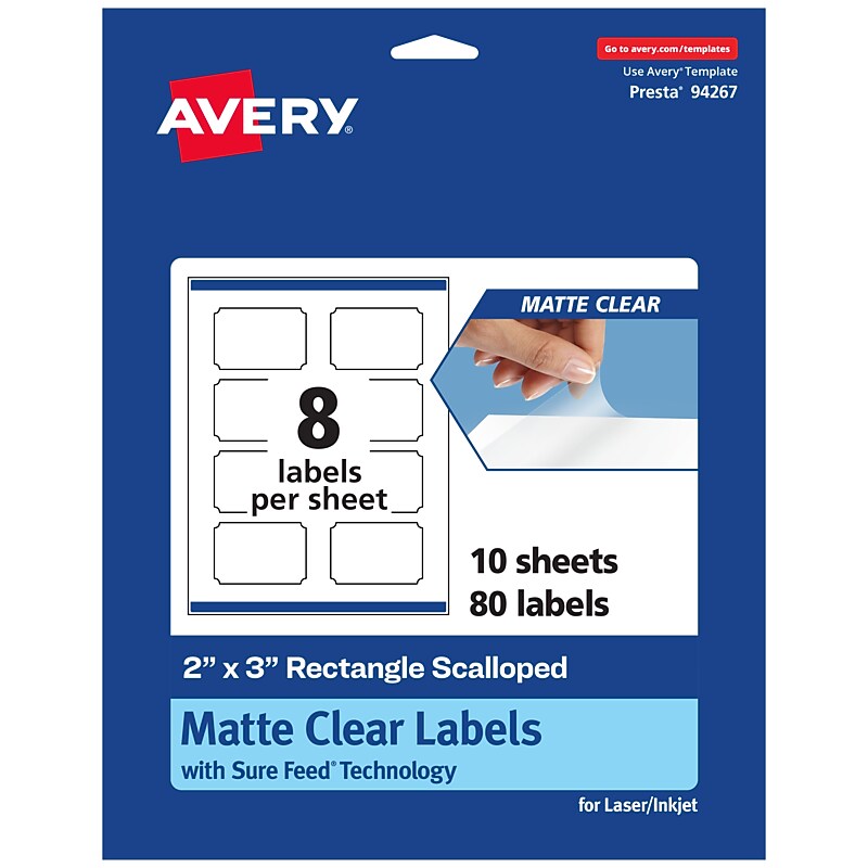Avery Laser/Inkjet Decorative Edge Multipurpose Labels, 2" x 3", Clear, 80/Pack (94267) image 1