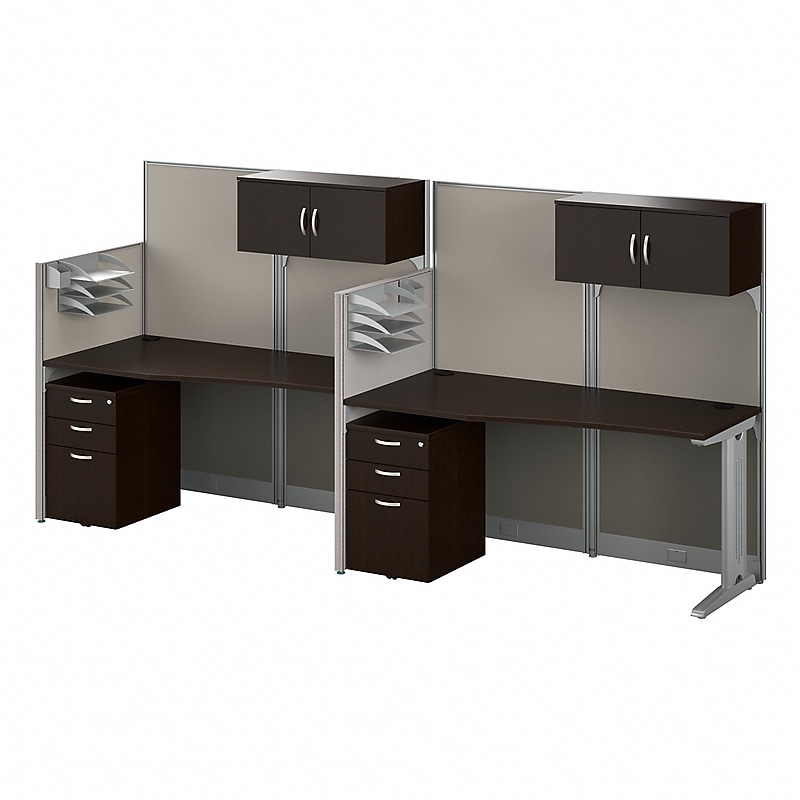 Bush Business Furniture Office in an Hour 63"H x 129"W 2 Person In-Line Cubicle Workstation, Mocha Cherry (OIAH005MR) image 1