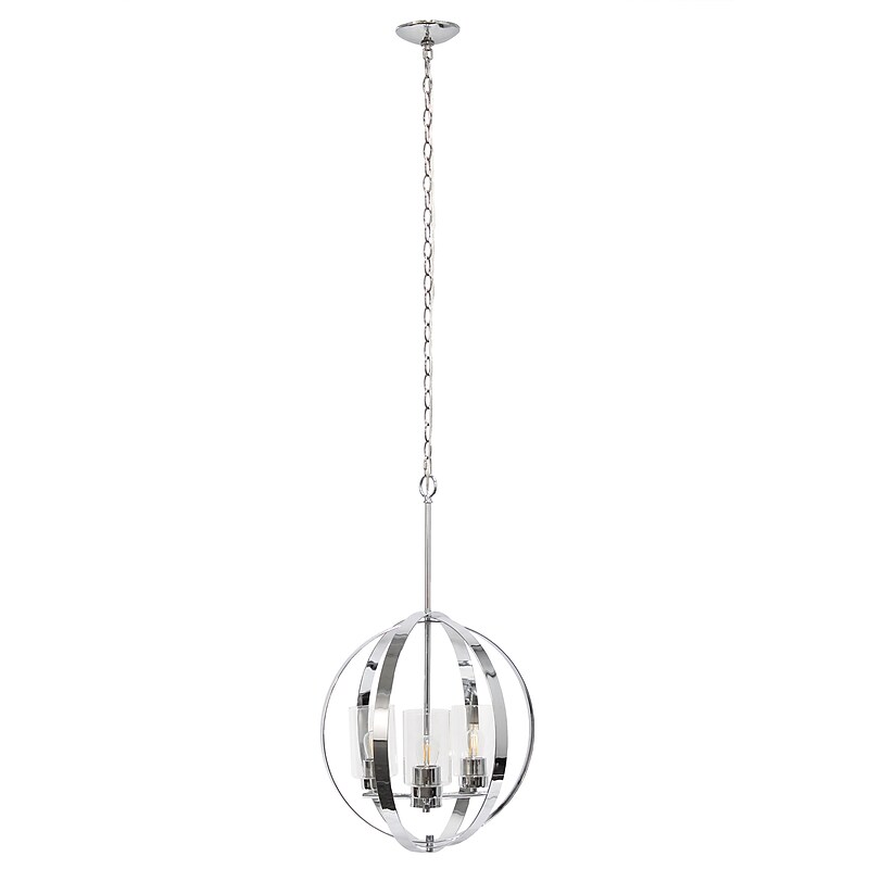 Lalia Home 3-Light 18" Adjustable Globe Hanging Metal and Clear Glass Ceiling LED Pendant, Chrome (LHP-3010-CH) image 1