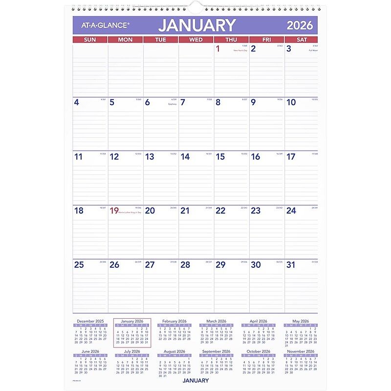 2026 AT-A-GLANCE 15.5" x 22.75" Monthly Dry Erase Wall Calendar, White/Purple (PMLM03-28-26) image 1