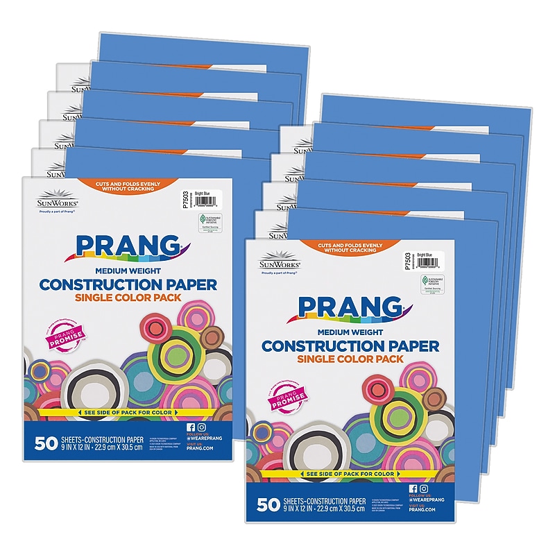 Prang 9" x 12" Construction Paper, Bright Blue, 50 Sheets/Pack, 10 Packs/Bundle (PAC7503-10) image 1