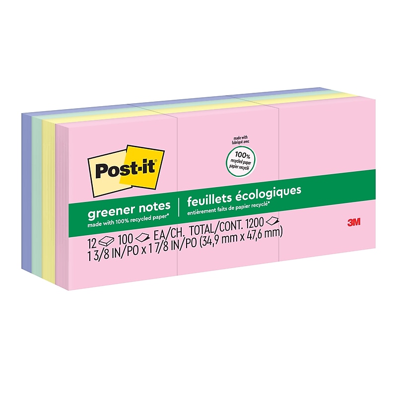 Post-it Recycled Notes, 1 3/8" x 1 7/8", Sweet Sprinkles Collection, 100 Sheet/Pad, 12 Pads/Pack (653RPA) image 1