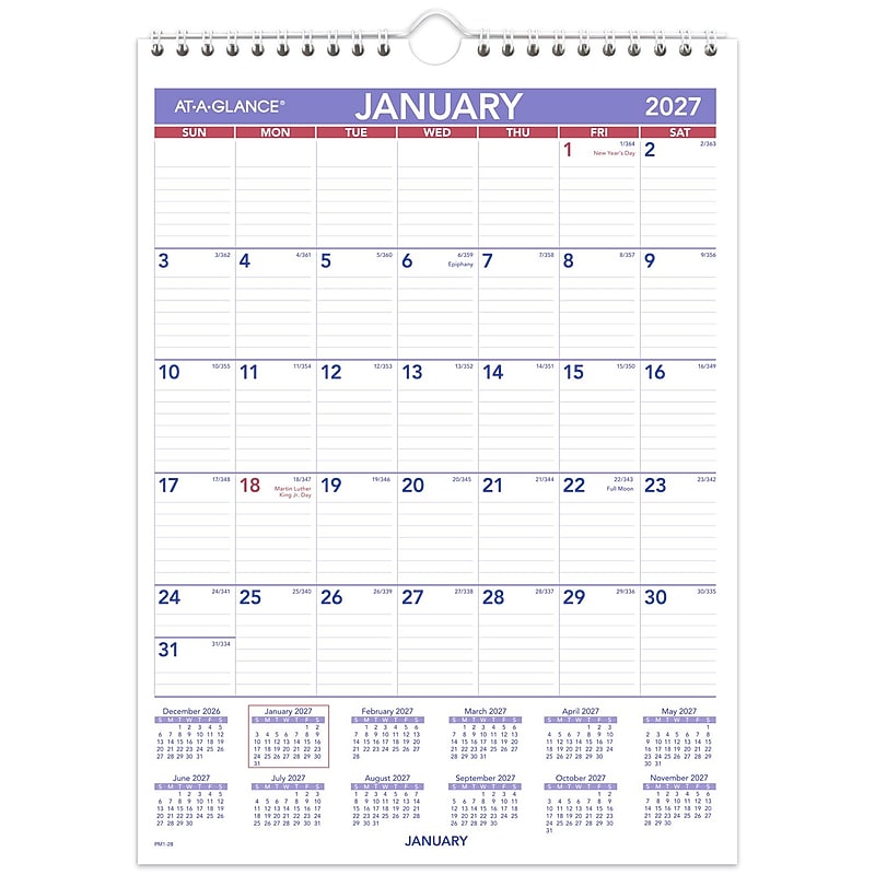 2027 AT-A-GLANCE 8" x 11" Monthly Wall Calendar, White/Purple (PM1-28-27) image 1