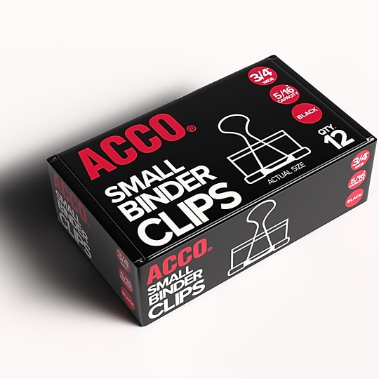 ACCO Small Binder Clips, 0.31" Capacity, Black, 12 Clips/Pack (72020)