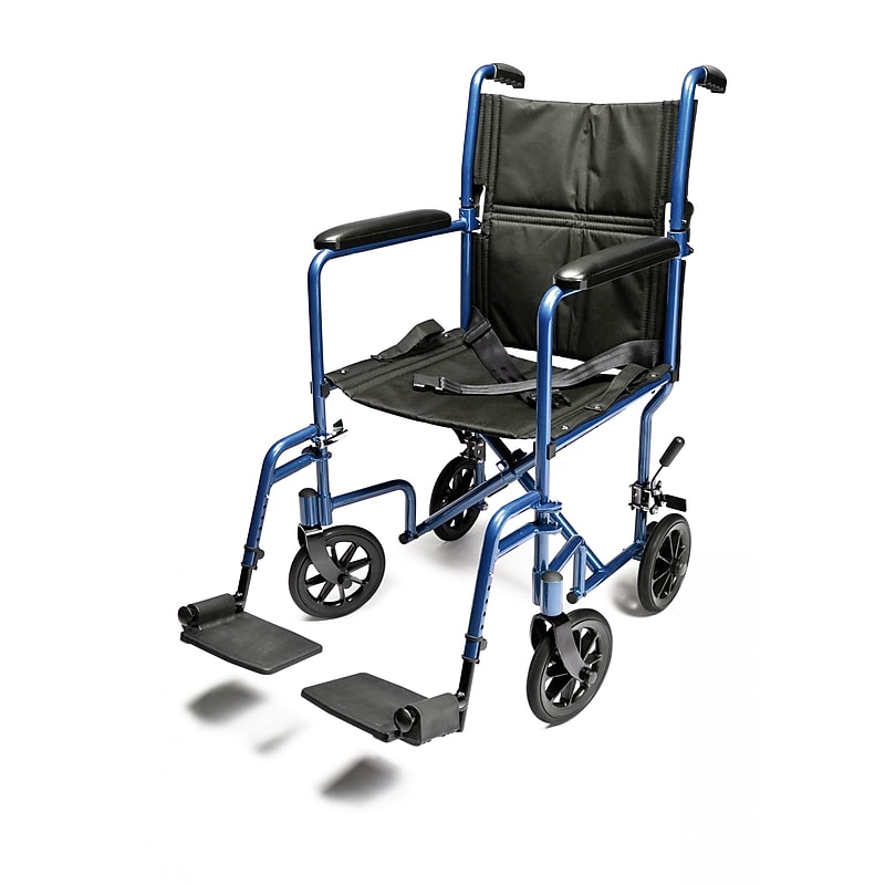 Everest & Jennings Aluminum Transport Wheelchair, 17" Seat Width, Fixed Full Arm, Blue (EJ787-1) image 1