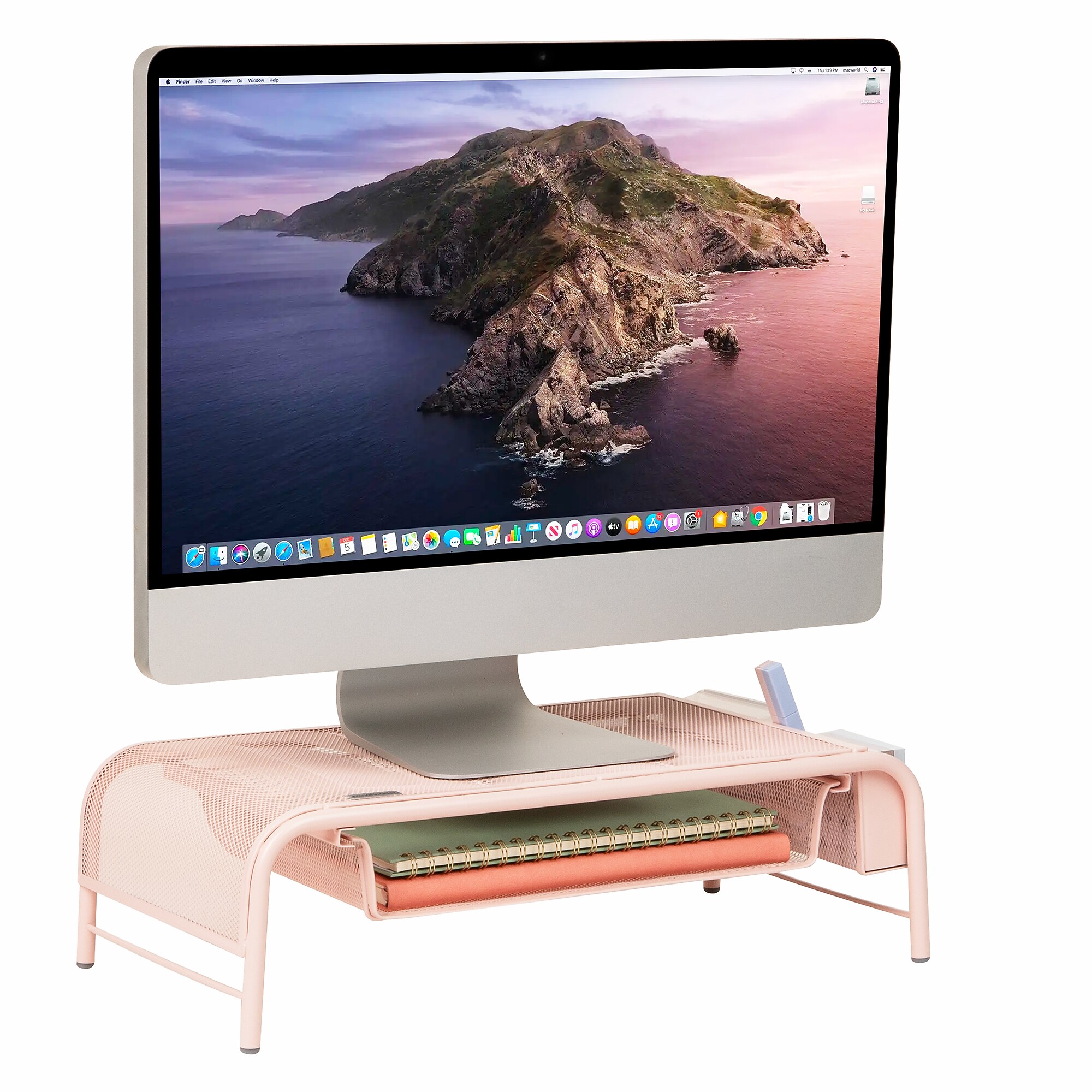 Mind Reader Monitor Stand with Paper Tray, Metal, Pink (MESHMONSTA-PNK) Sansujyuku sansujyuku.com